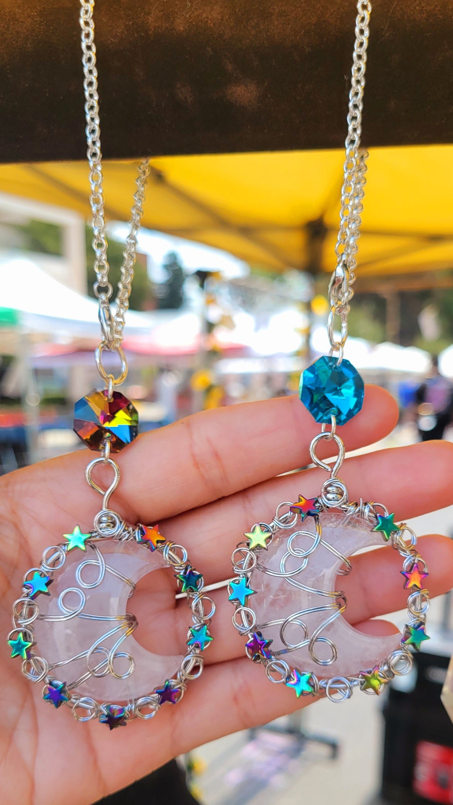 Moon Crystal Car Charm- Clear Quartz