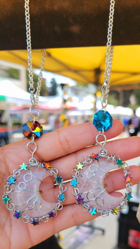 Moon Crystal Car Charm- Clear Quartz