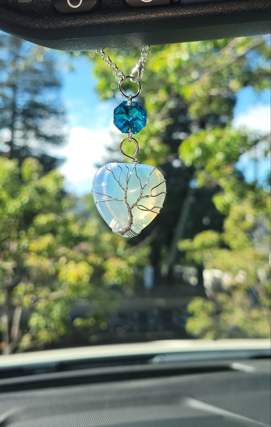 Opalite Heart Car Charm