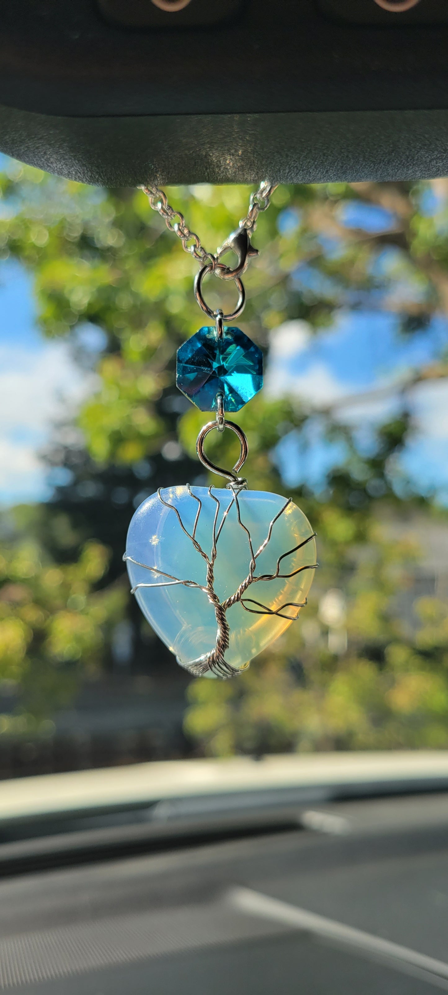 Opalite Heart Car Charm