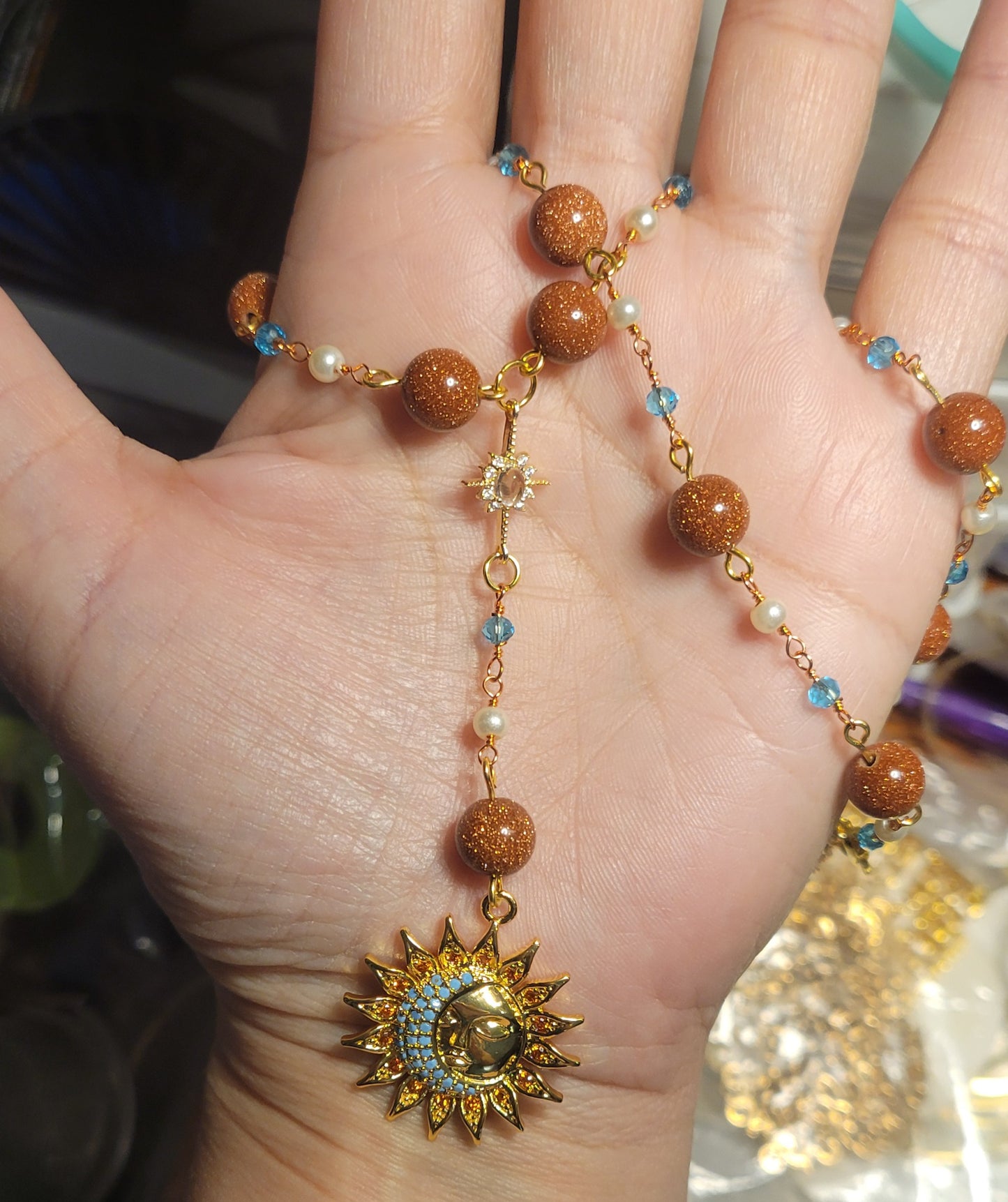 Sun Moon Star Goldstone Choker