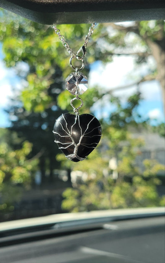 Black Obsidian Heart Car Charm
